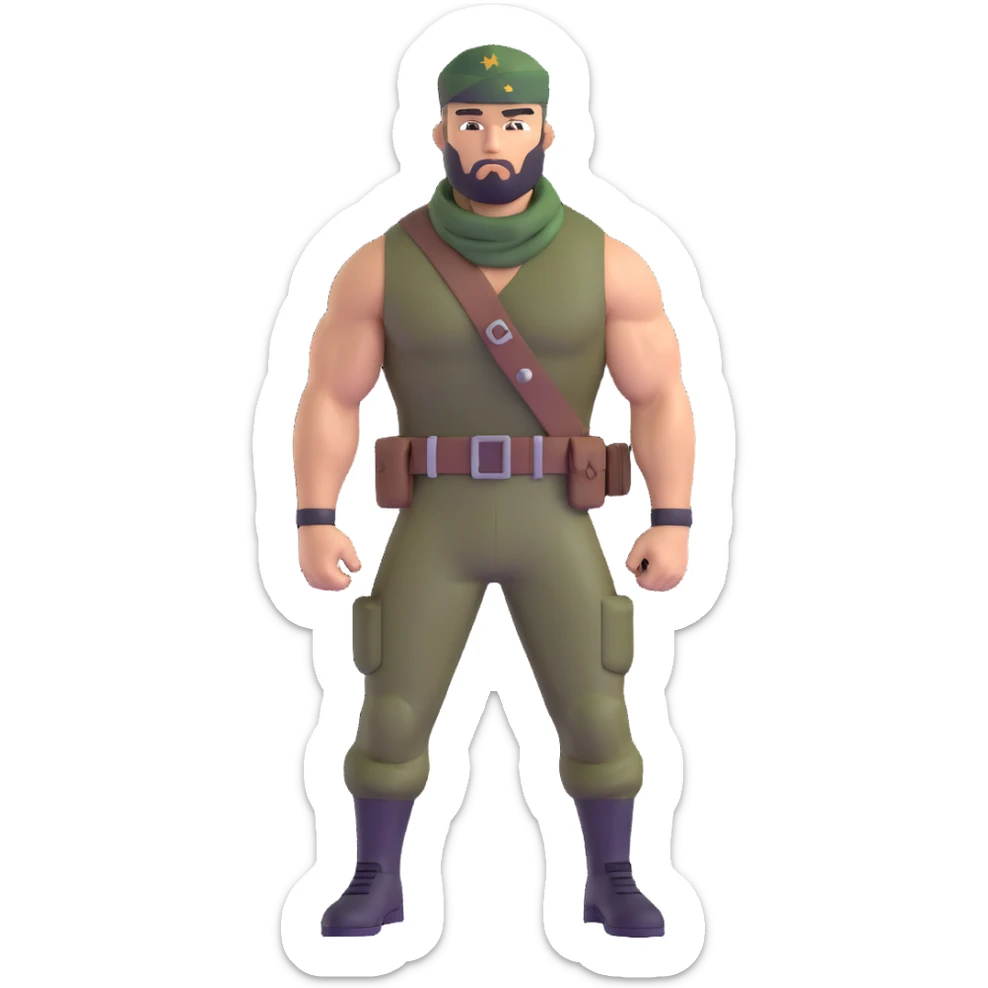 Carl Weathers as Dillon from Predator movie, muscular man in military gear with bandana sticker