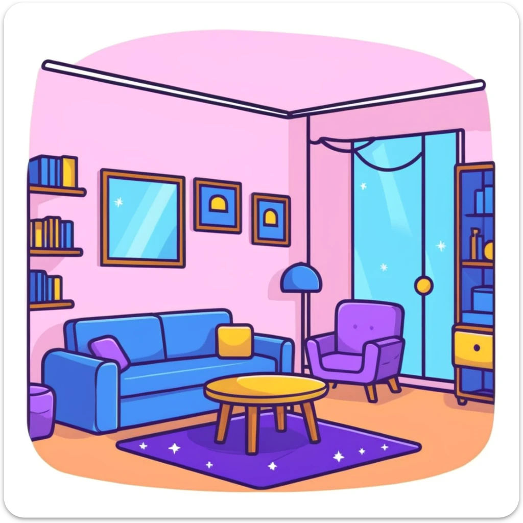 cozy room with furniture and magical sparkles floating above the furniture sticker