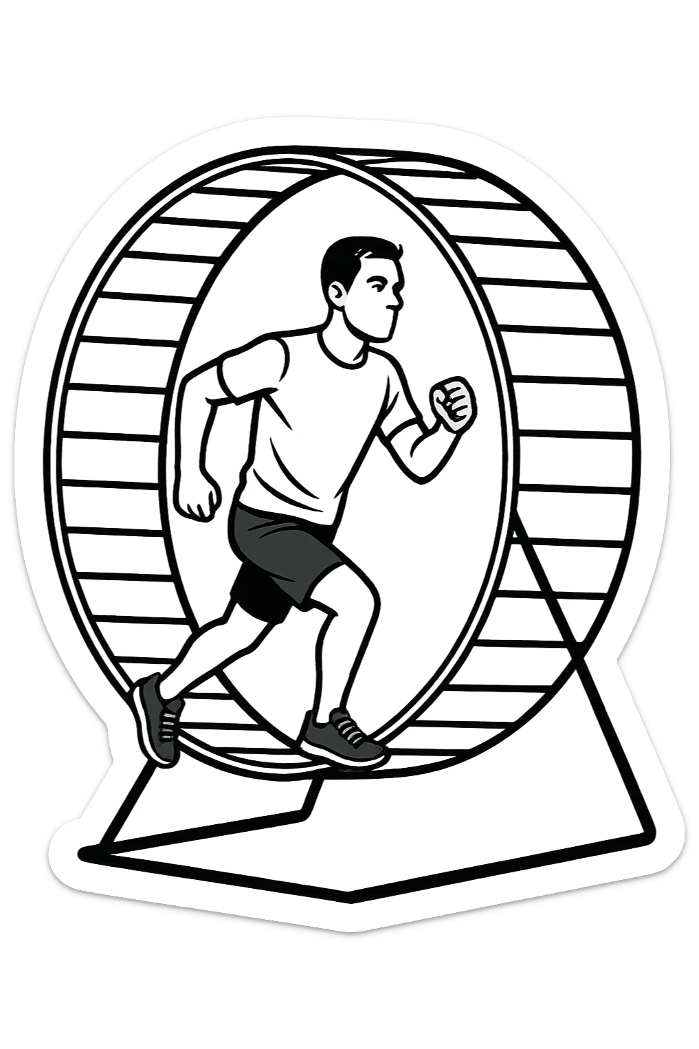 Uomo che corre dentro la ruota del criceto sticker