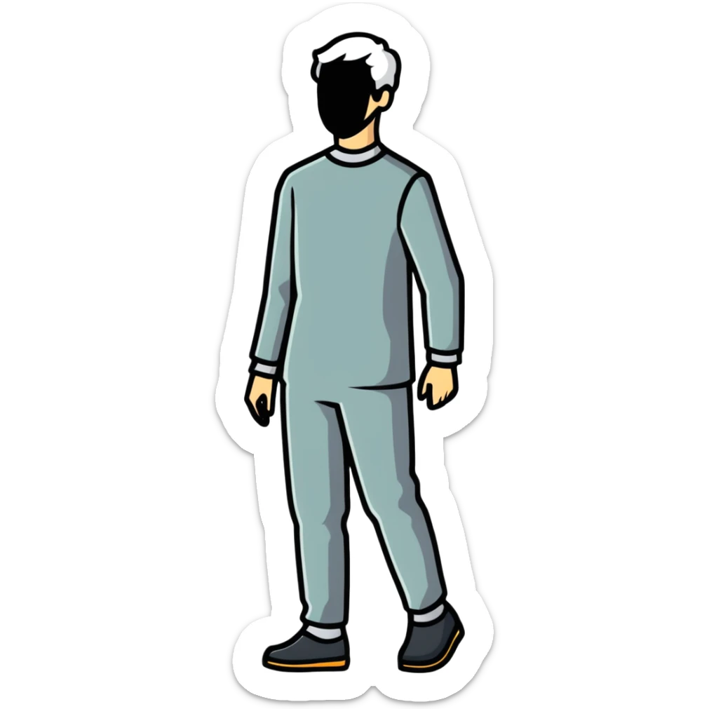 grey human silhouette with no facial features, no face, no eyes, no nose, no mouth, simple outline sticker