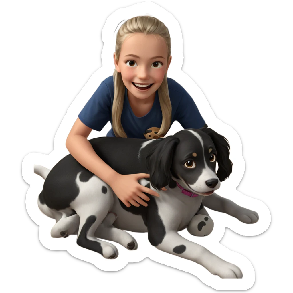 happy girl with dog sticker