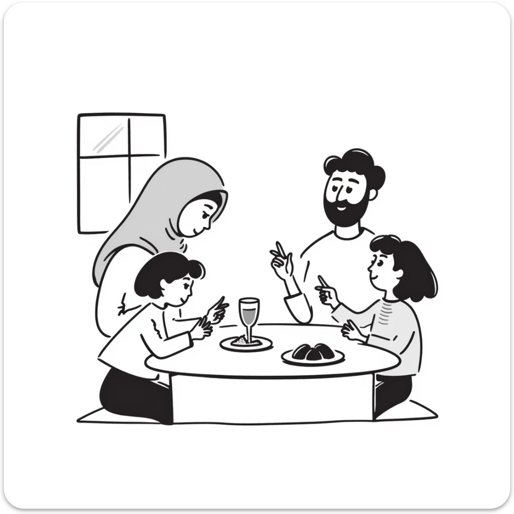Muslim family waking up for early morning meal during Ramadan sticker