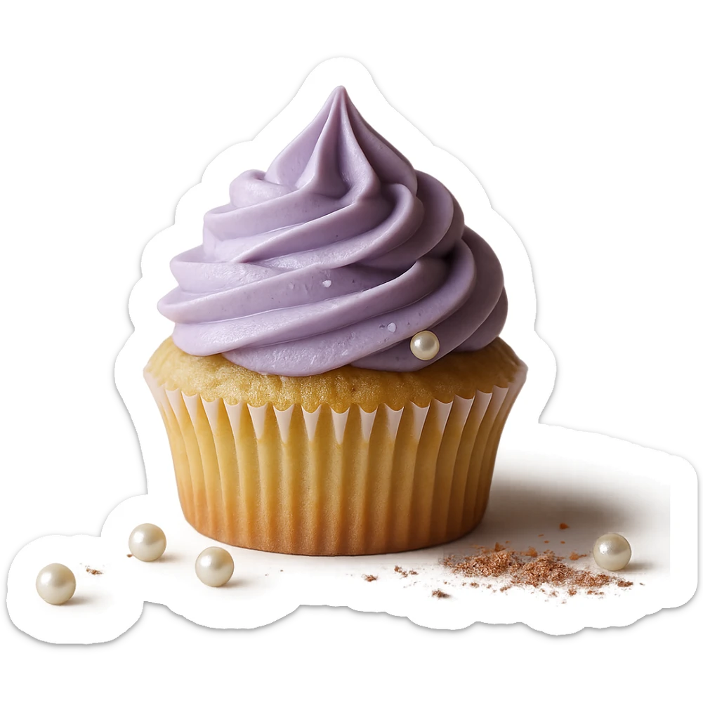 Change the icing to taro flavor with light purple color, creamy and slightly glossy texture, keep the realistic cupcake and accessories, photorealistic style, transparent background. sticker