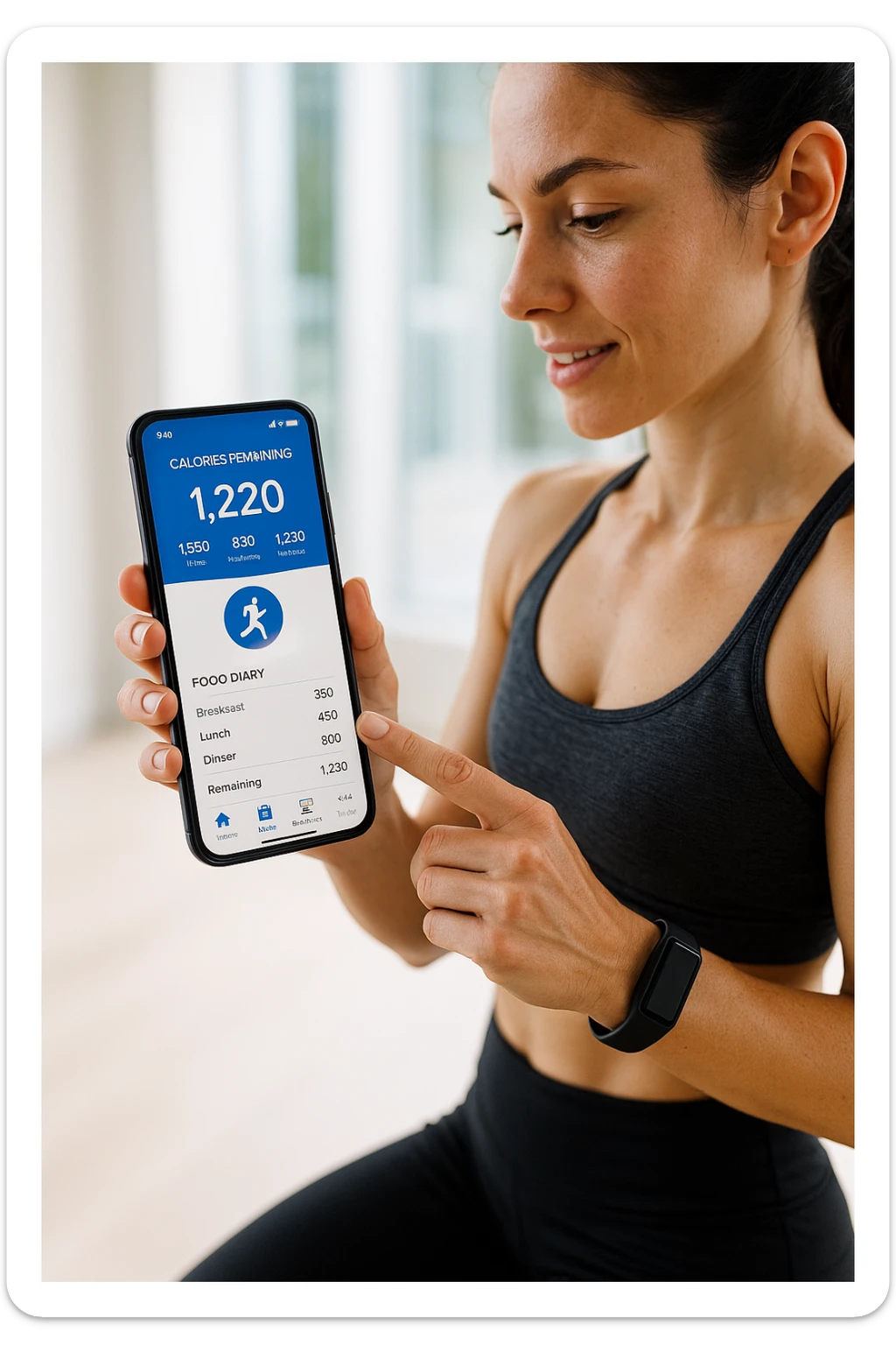 Donna sportiva che usa app contacalorie come myfitnesspal sticker