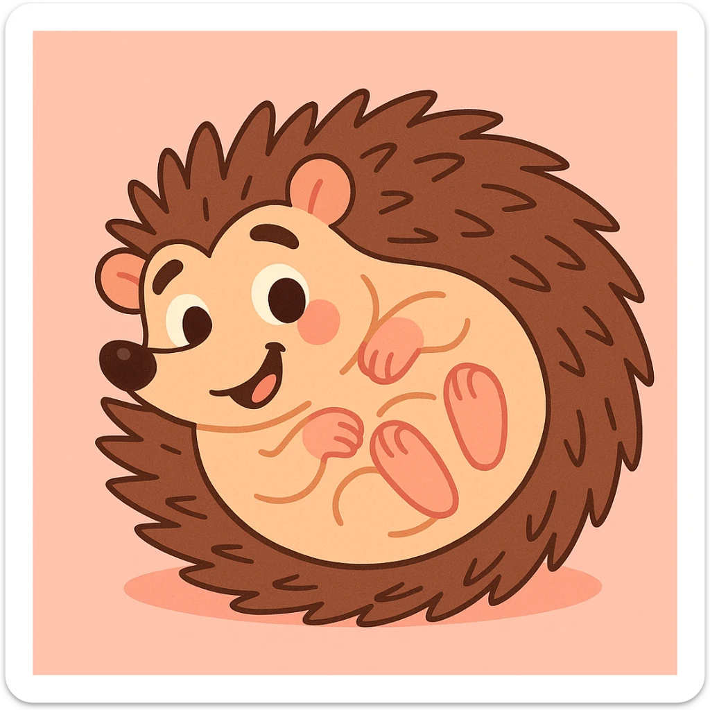 curled up hedgehog lying on his back, soft pastel cartoon style sticker