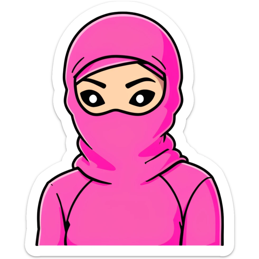 sassy female hustler in pink balaclava, entrepreneurial woman, confident pose sticker