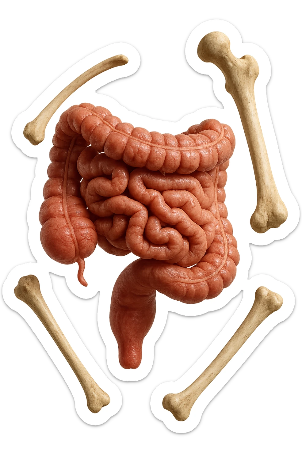 intestino umano anatomico e ossa umano anatomico fluttuano in aria, iperrealistico 4k sticker