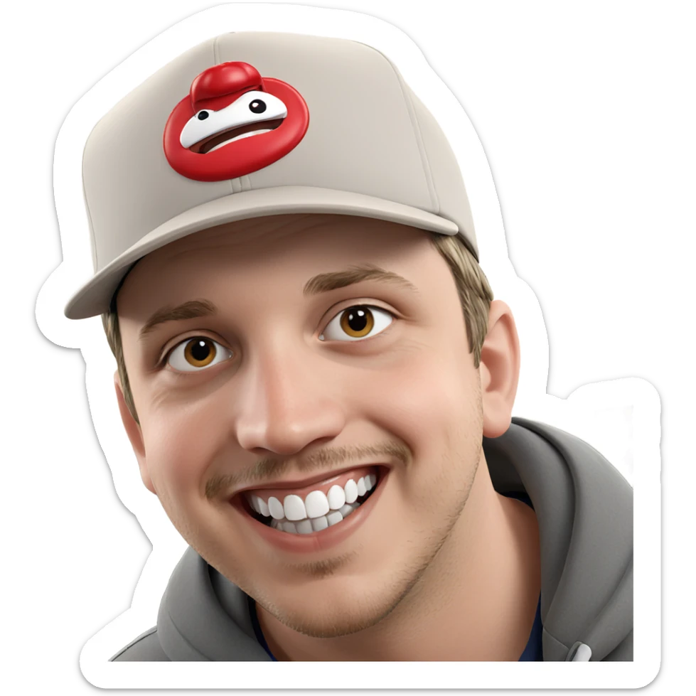 smiling boy in baseball cap sticker
