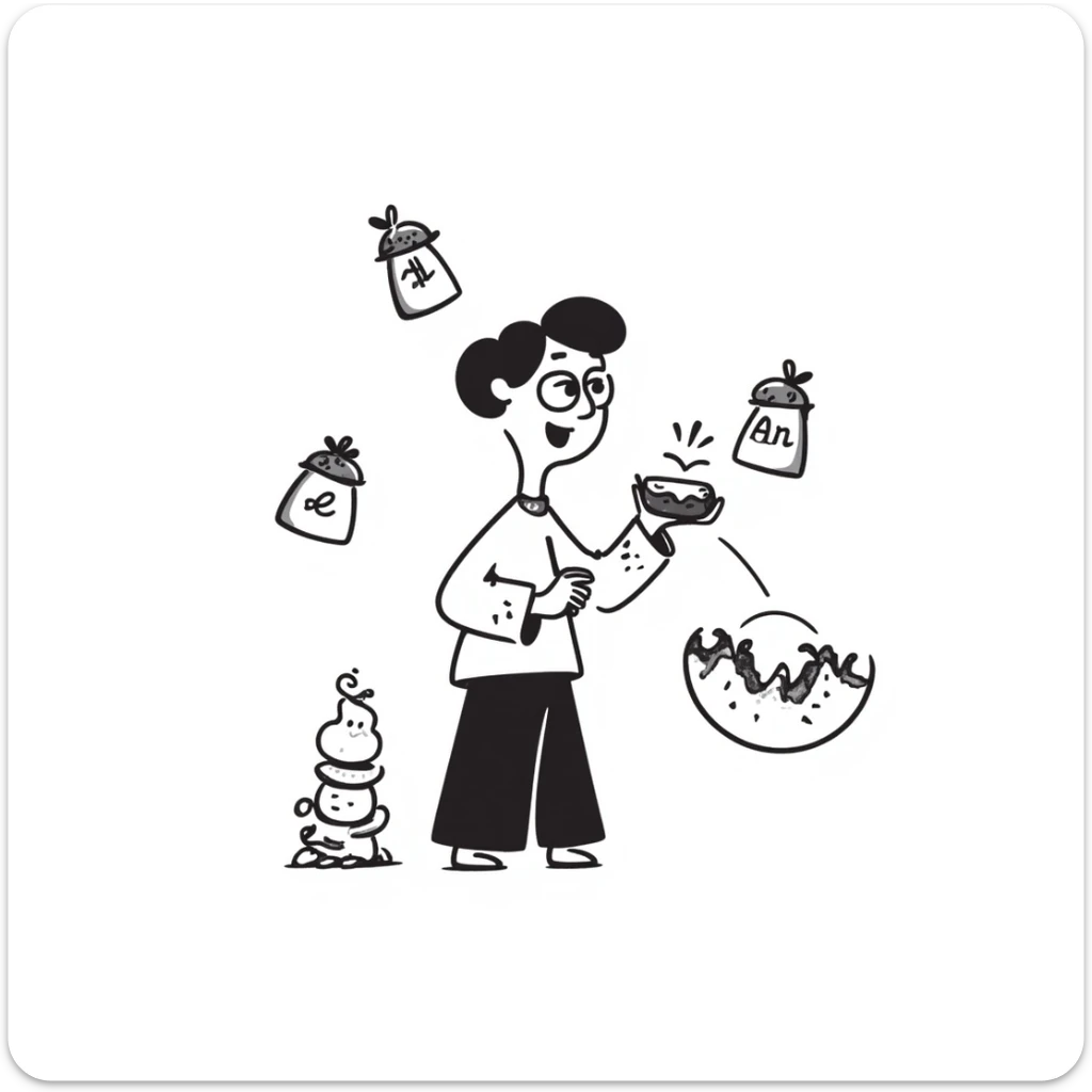 A surreal image of a day eating all the previous days. The day is depicted as a black and white doodle character with a big mouth, consuming smaller representations of past days. sticker