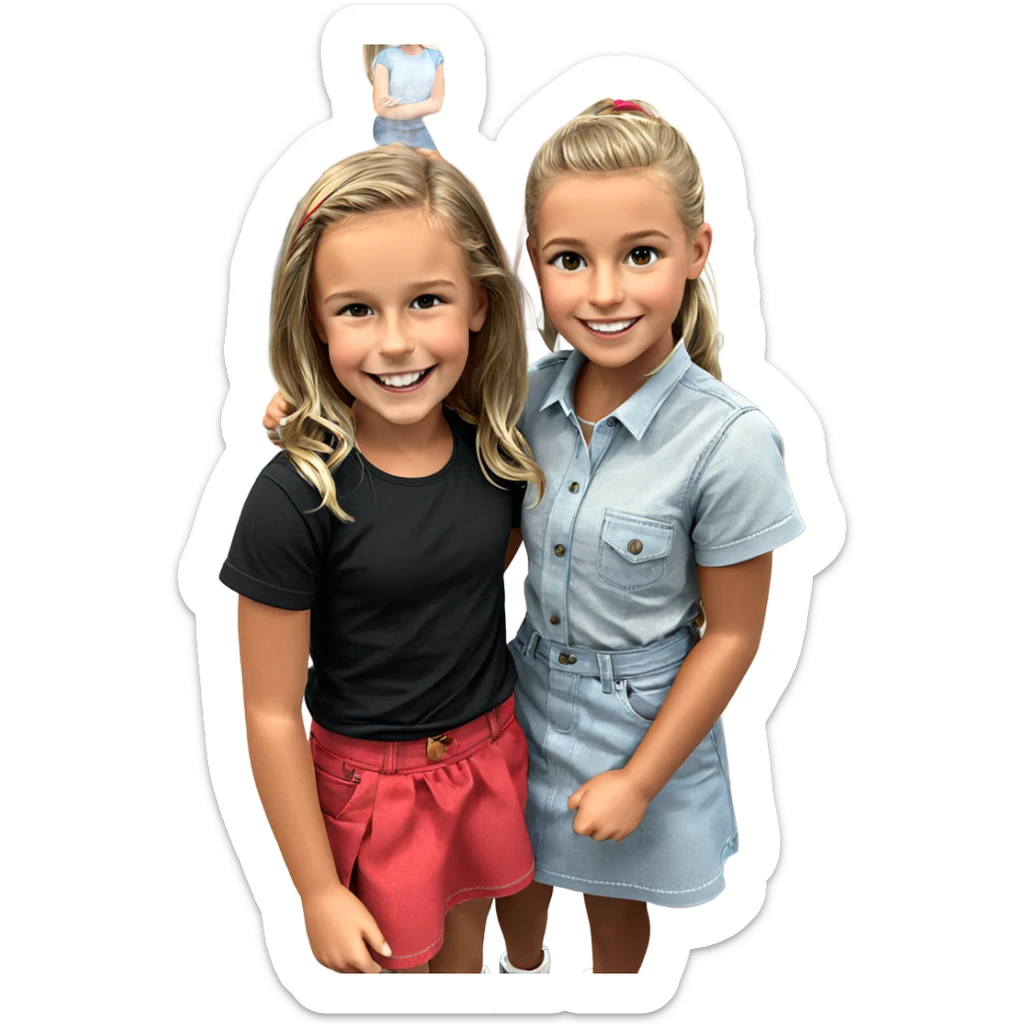 girls smiling in denim skirts sticker