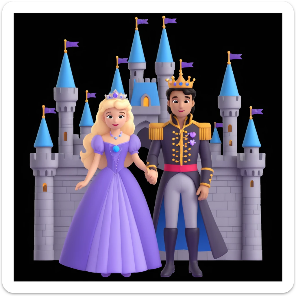 prince and princess disny dress close up photo in castle sticker