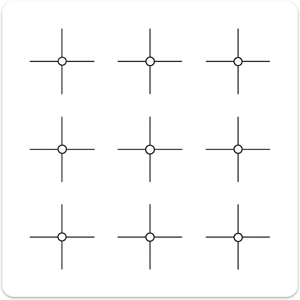 a series of layout markings spaced in an even symmetrical grid, as in camera viewfinder crosshairs. black and white high contrast, precision optics. this is the blank unit high resolution template sticker