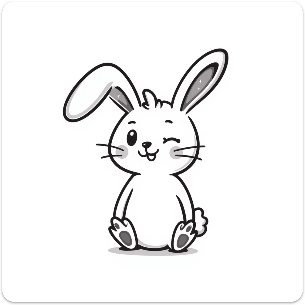 kawaii bunny plush toy with sparkly eyes and a huge smile, soft pastel colors, dreamy hand-drawn style sticker