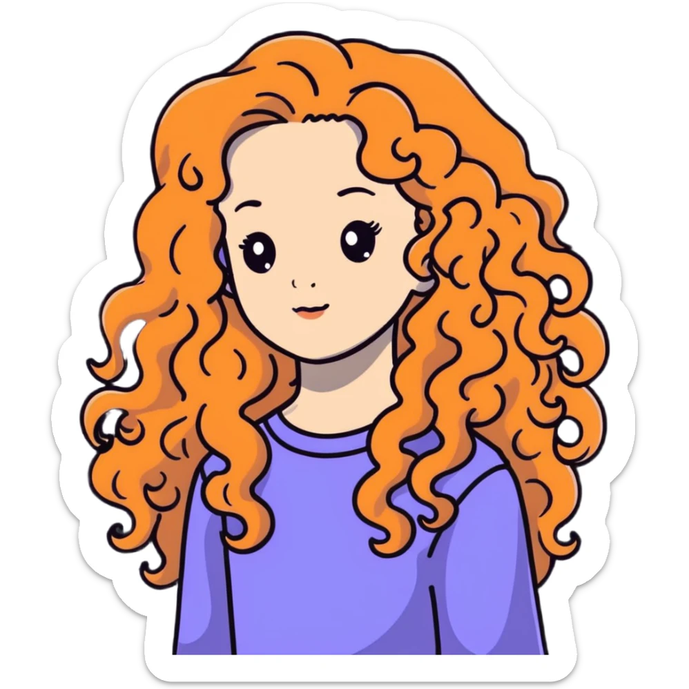 Attractive girl with very very long curly hair and many freckles sticker