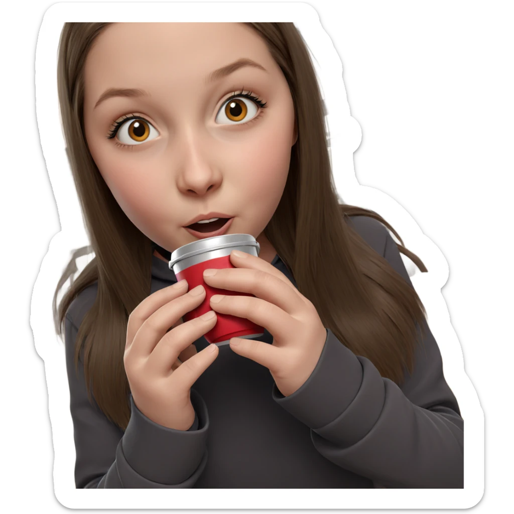 girl in kitchen with cup sticker
