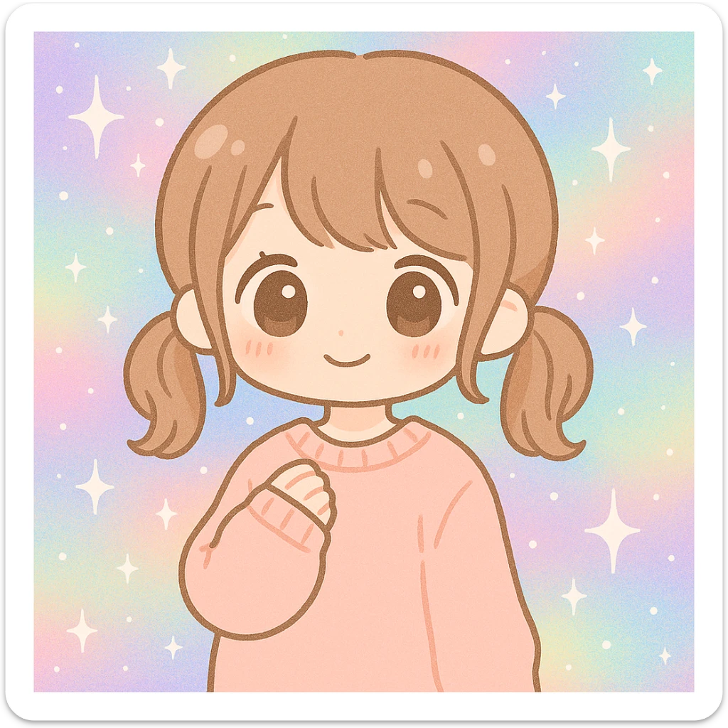 Add a pastel background with sparkles to the kawaii girl with pigtails, keeping the style consistent with the original kawaii emoji style. sticker