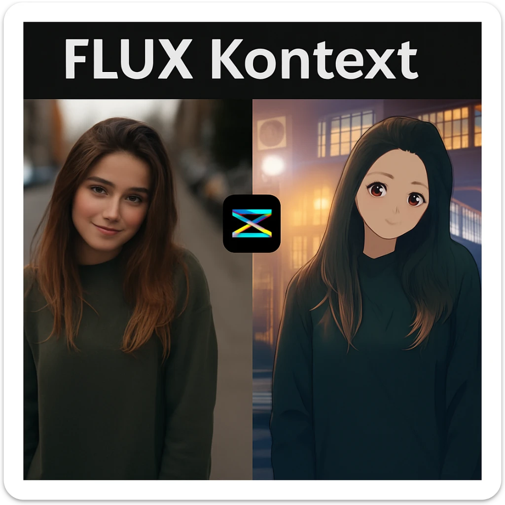recreate this image and add logo of  text "FLUX Kontext" on top of it sticker