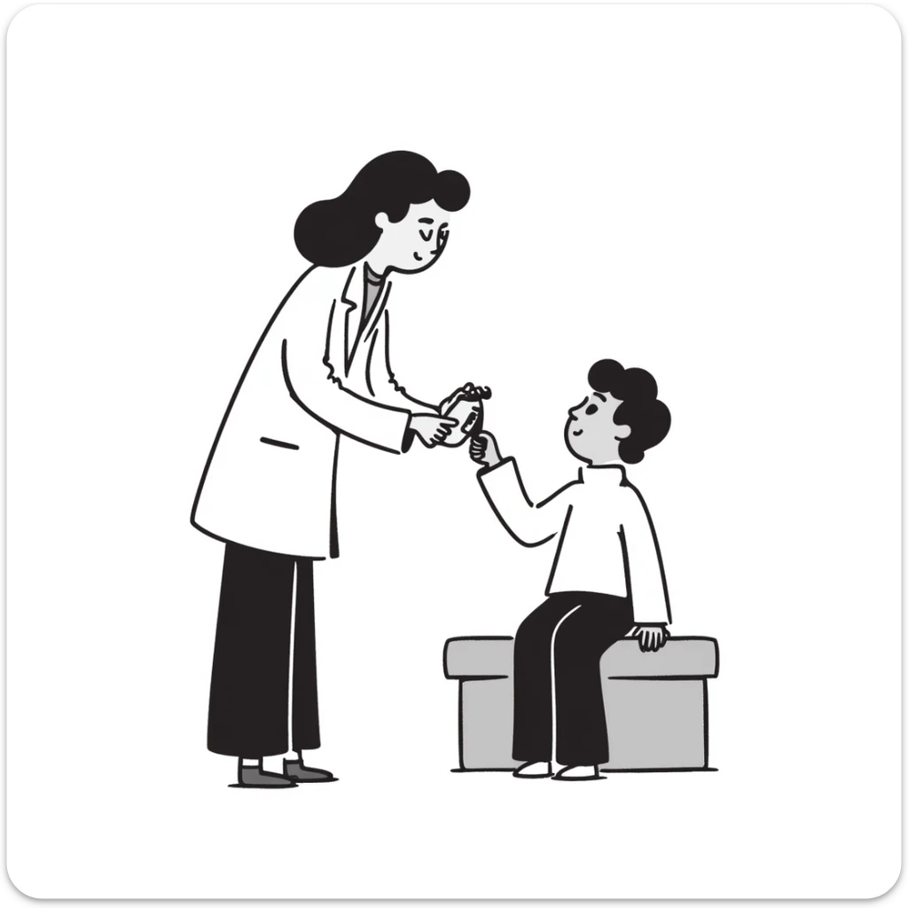 Doctor examining patient's skin with dermatoscope, skin cancer screening test sticker