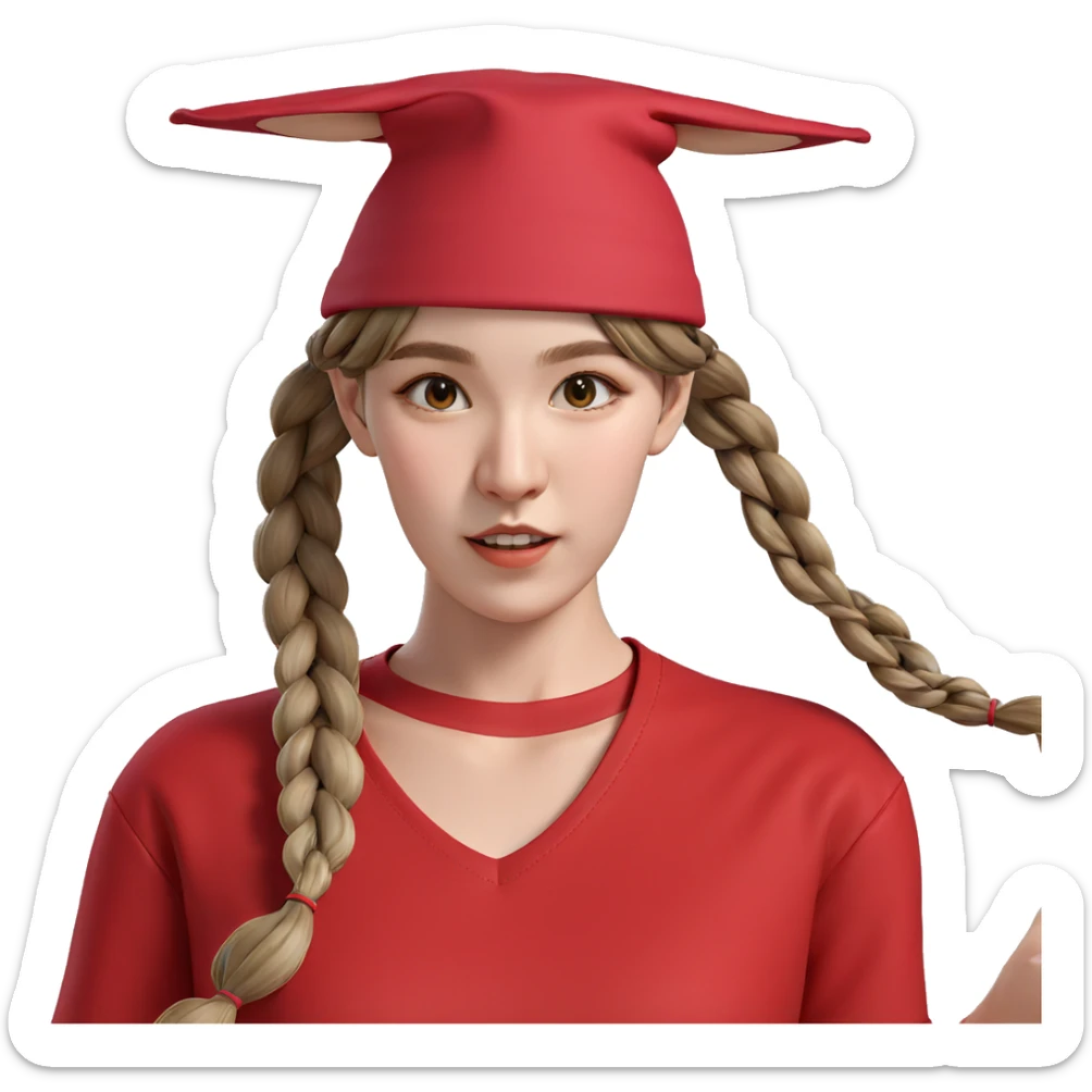 girl with twin braids hat sticker