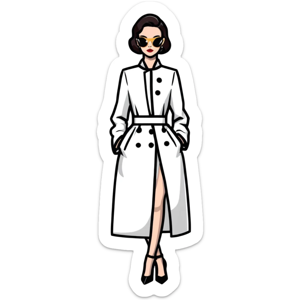 Glamorous European fashion model with perfect makeup, catwalk stance, trendy haute couture outfit sticker
