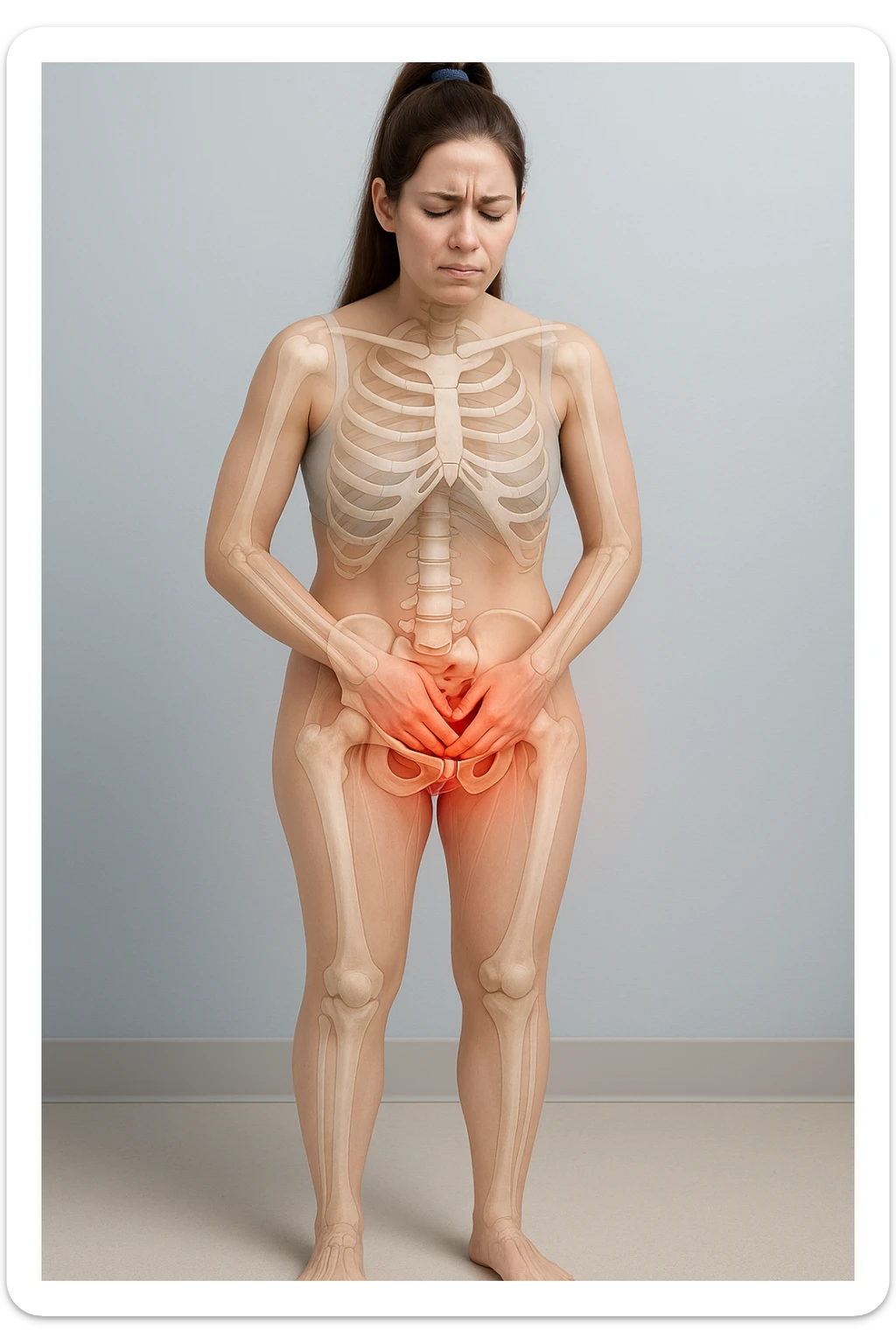 donna con dolore al pavimento pelvico dimagrire in 3D realistica,  immagine anatomica sticker