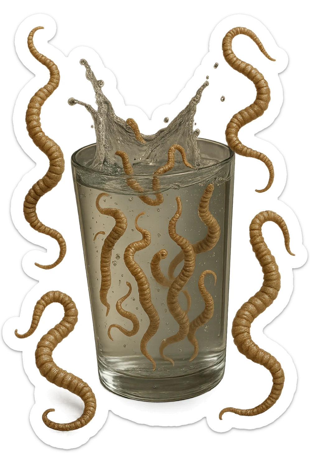parassiti tipo la tenia fluttuano in aria insieme a questo bicchiere, iperrealistico 4k sticker