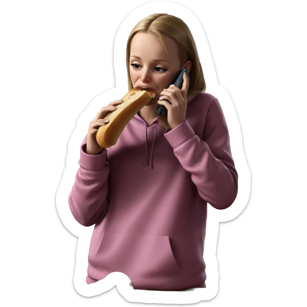girl eating bread on phone sticker