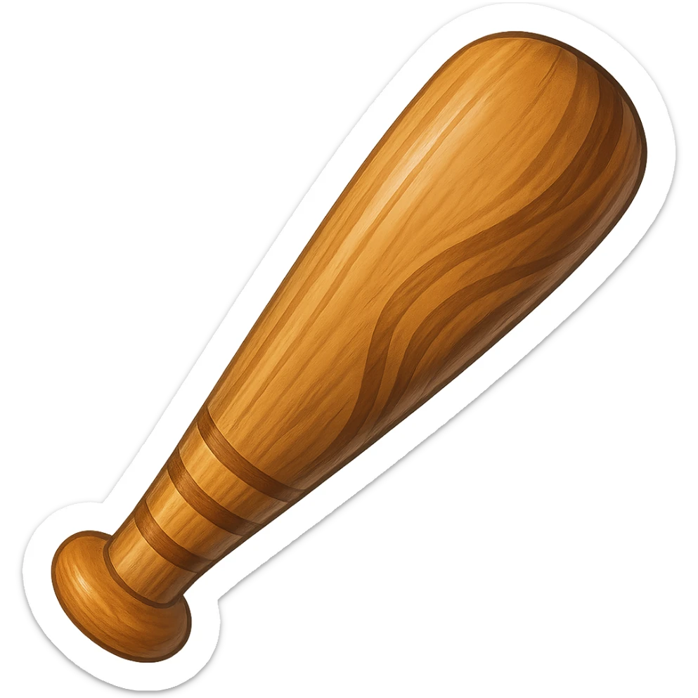 A wooden baseball bat in a cartoon style with more realistic details and vibrant colors, no background. sticker