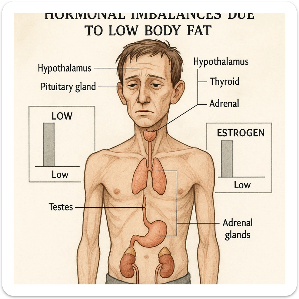 Uomo con squilibri ormonali a causa dei grassi bassi nel corpo e ha testosterone ed estrogeni bassi sticker