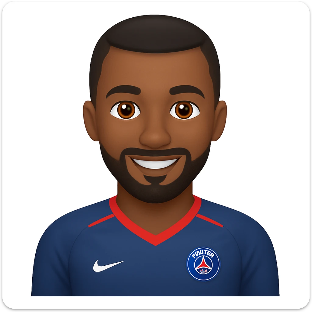 Add a short beard to the PSG footballer Blaise Matuidi emoji, keep the PSG jersey and smiling expression. Maintain the style and look of the original emoji. sticker