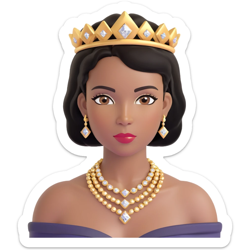 glamorous, thick African American woman with dark brown skin, straight black hair, makeup, gold jewelry, diamonds, confident and stylish sticker