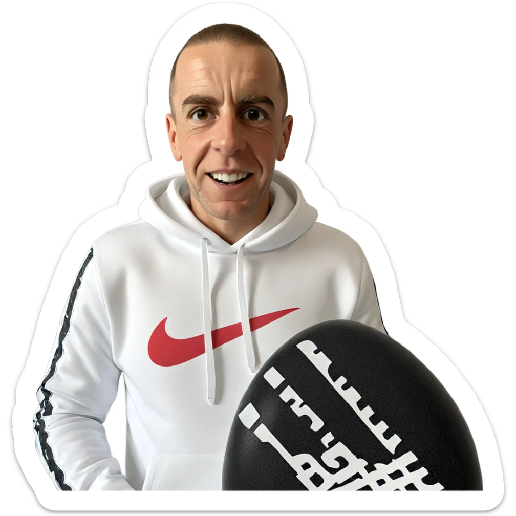 smiling boy in white hoodie sticker