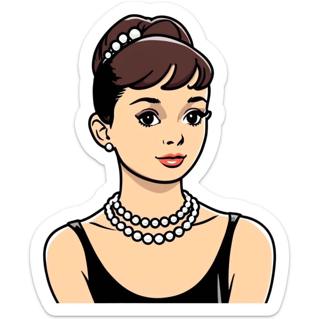 Audrey Hepburn glamorous portrait with iconic black dress and pearl necklace sticker