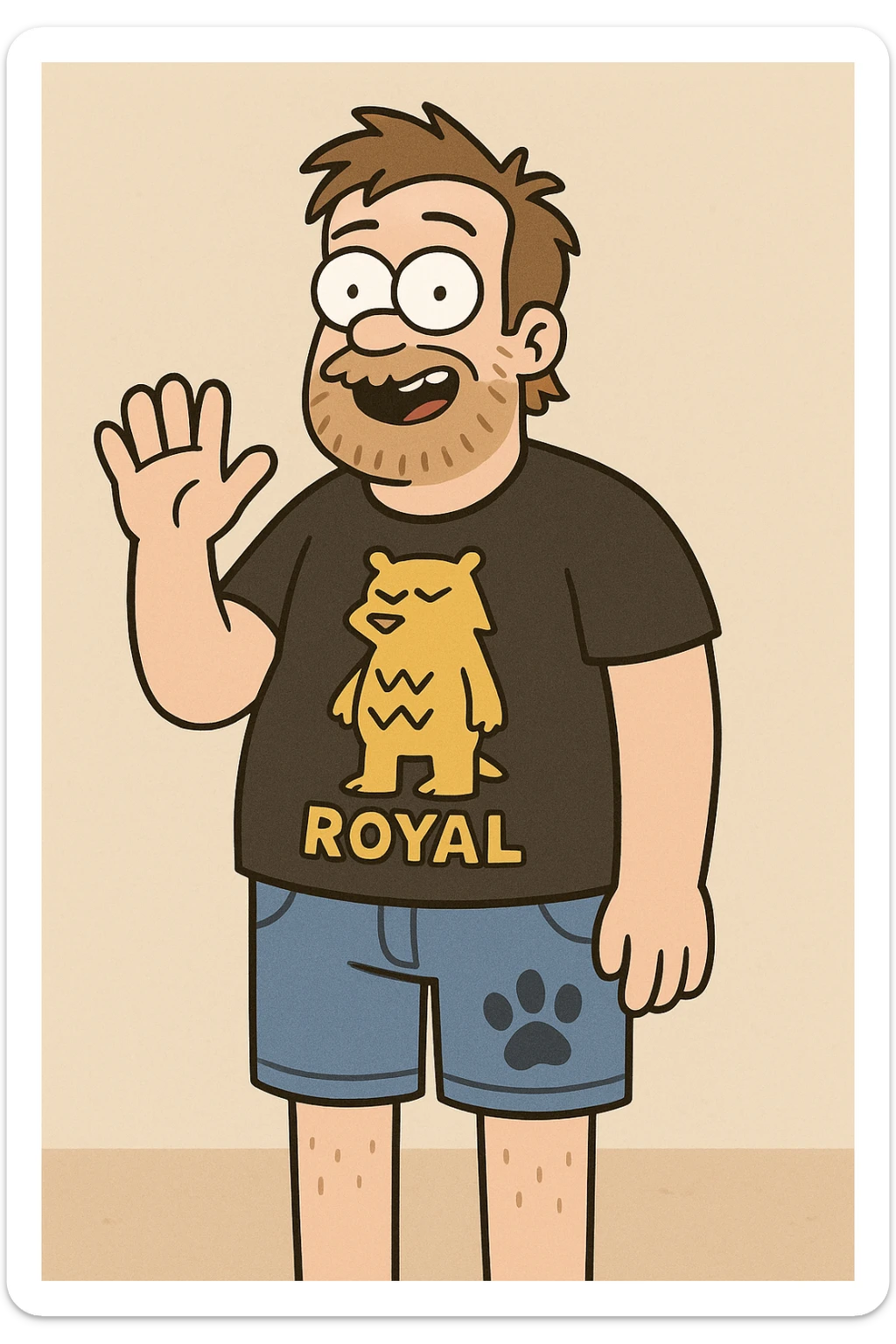 A man zigzag bears Royal t-shirt blue dogs paw jeans 🩳 a hand say hello sticker
