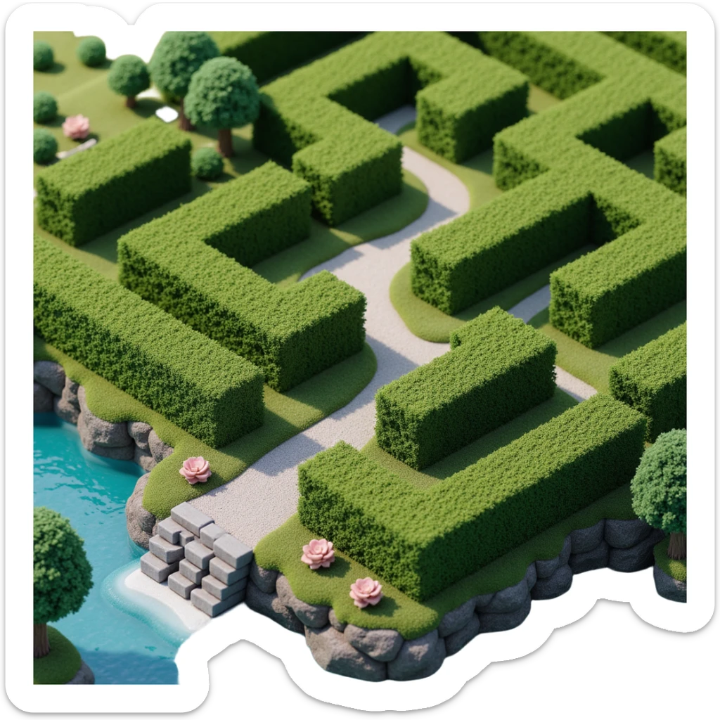 a realistic maze with layered paths, skeuomorphism style, detailed, realistic textures sticker