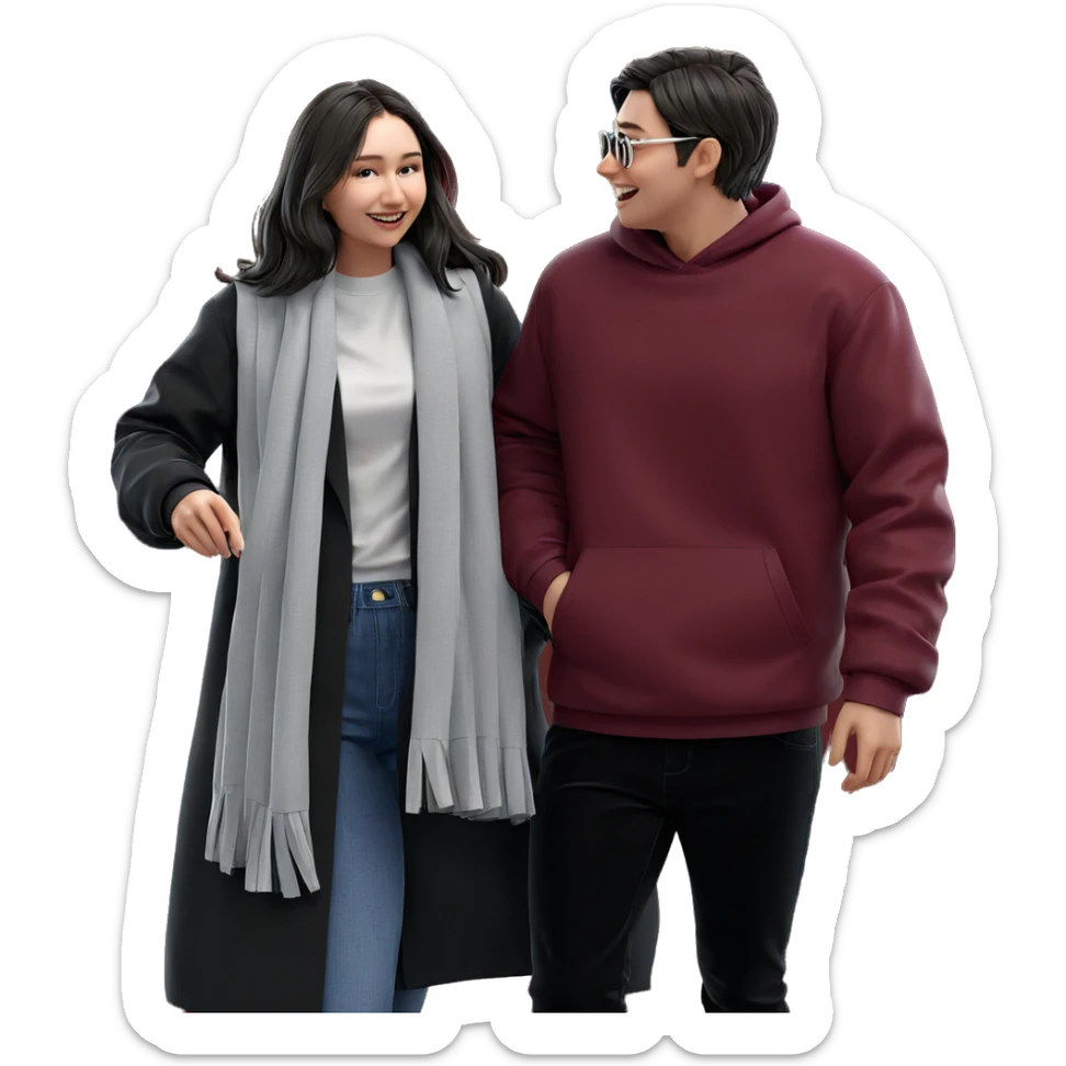 happy girl and stylish boy sticker