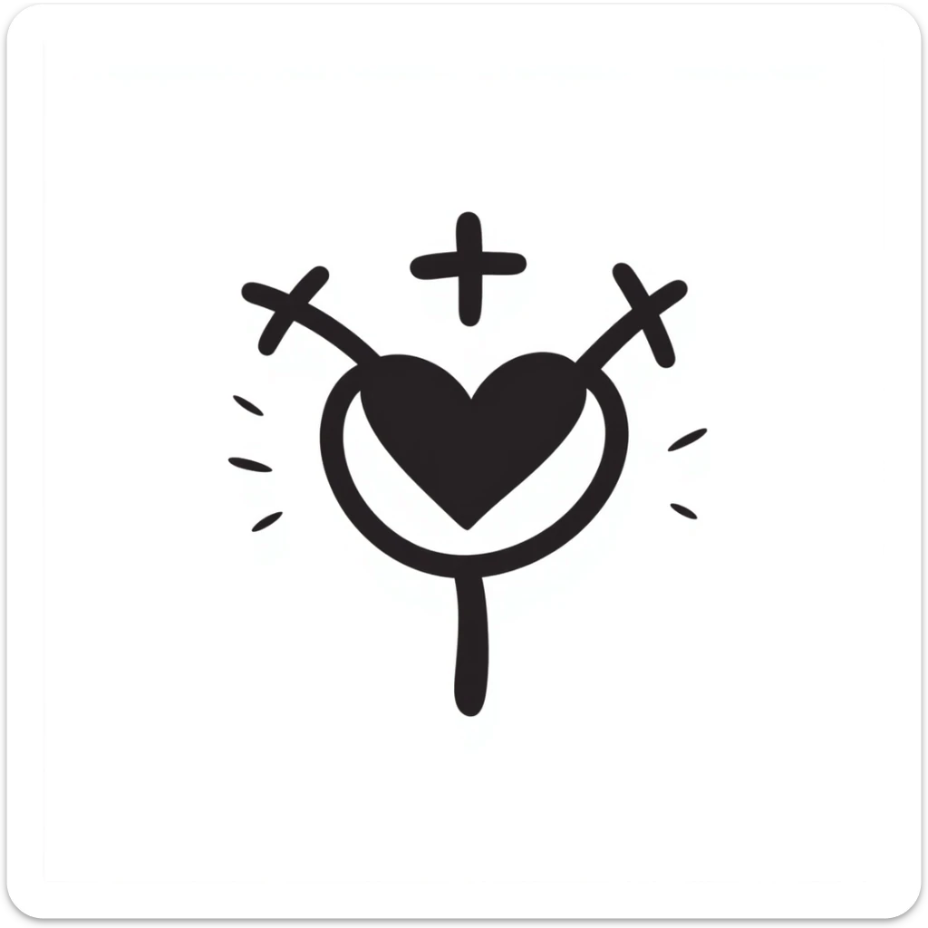 Hand-drawn sexual health clinic symbol with medical cross and heart icon sticker
