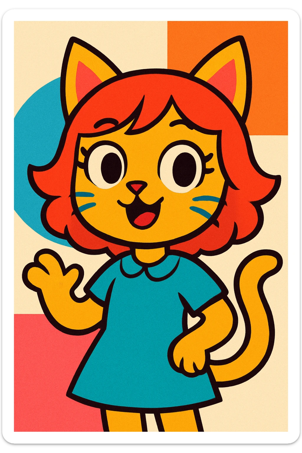 whimsical fusion of a girl and a cat, blending human and feline features in a cute, imaginative style, vibrant cartoon illustration sticker