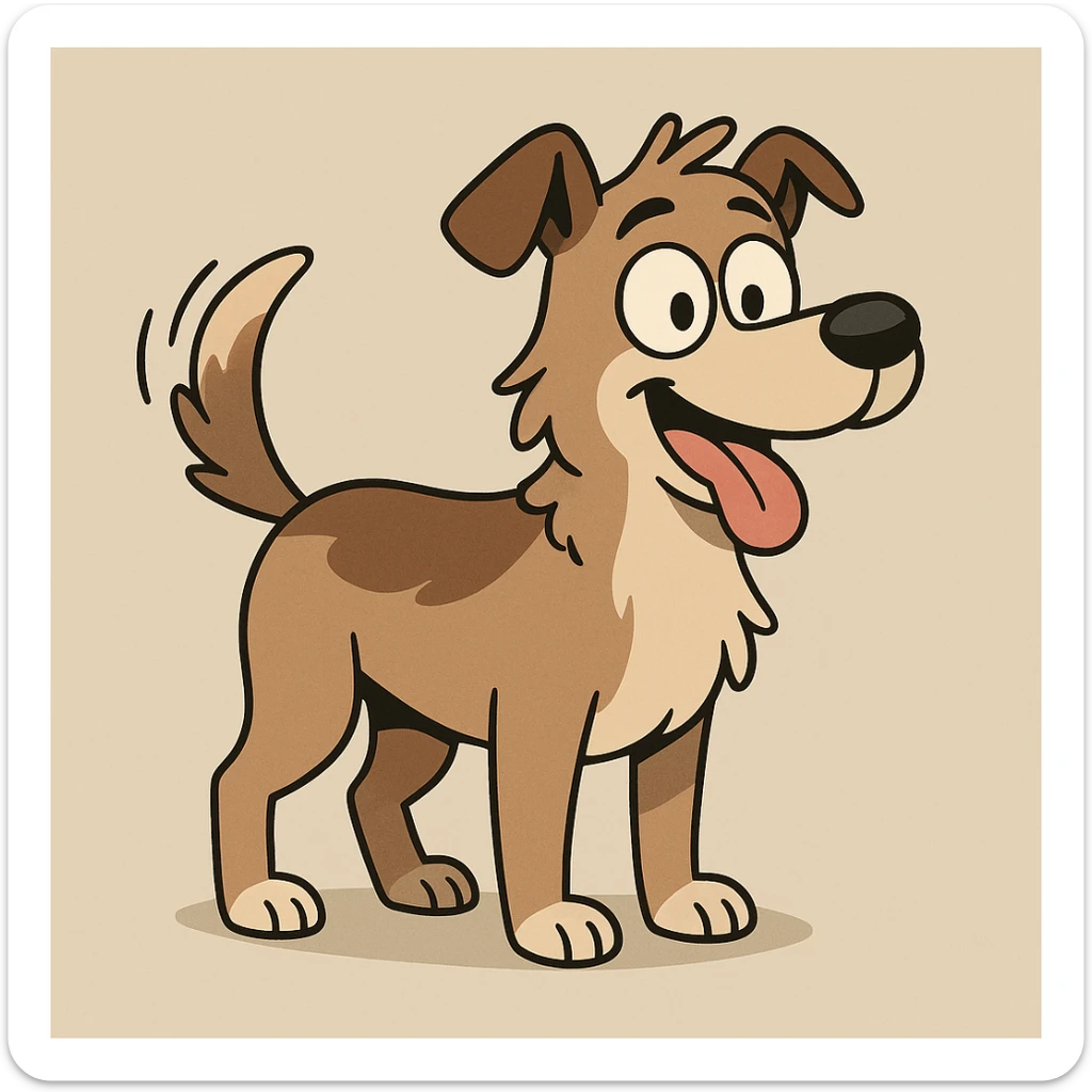 ein Hund, der mit dem Schwanz wedelt, cartoonartig, neutraler Hintergrund sticker