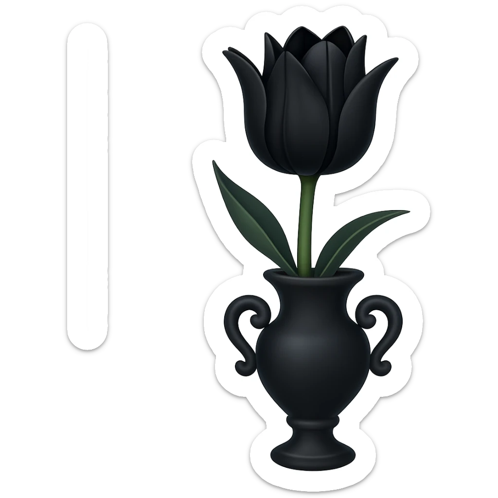 Add a gothic vase under the goth tulip in the style of apple emojis, keeping the background transparent. The style should mimic the apple emoji aesthetic with clean, colorful, and smooth shading typical of apple emojis. sticker