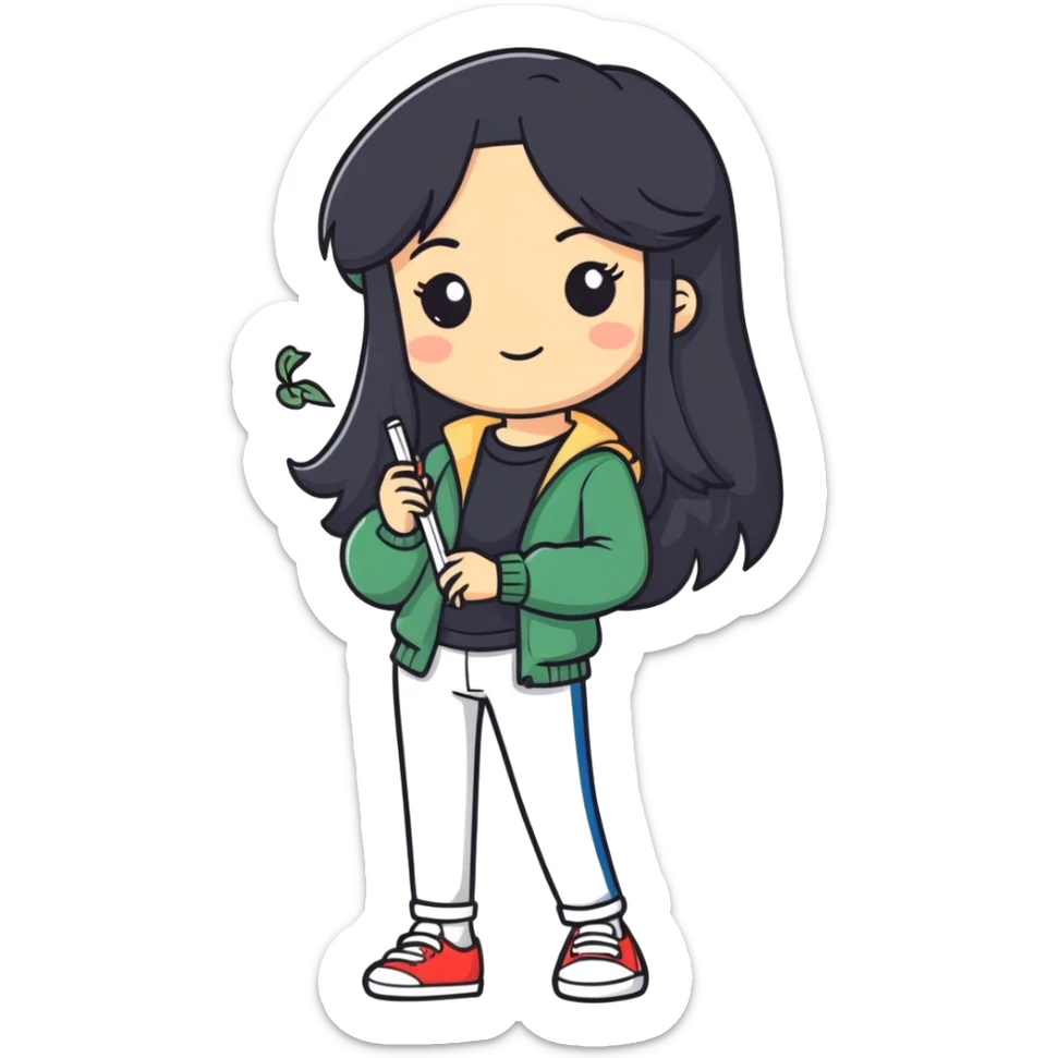 Italian girl with long black hair in a cool outfit with a joint  sticker
