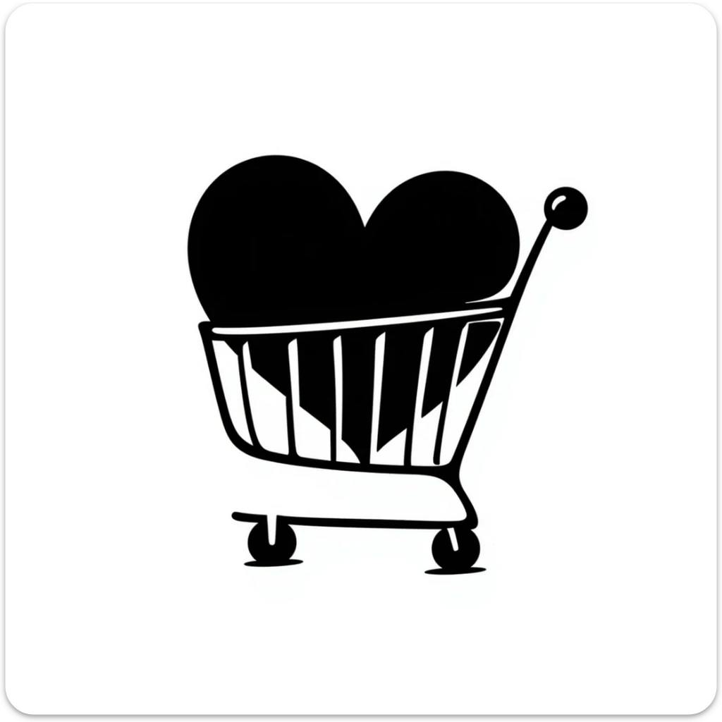 hand-drawn doodle of a shopping cart with a big red heart inside sticker