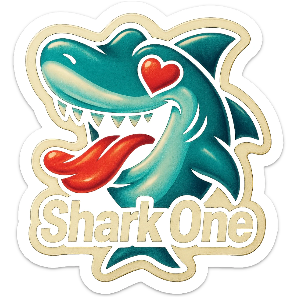 mouth open with tongue out
heart shaped eye
add the words “ Shark One " in White sticker