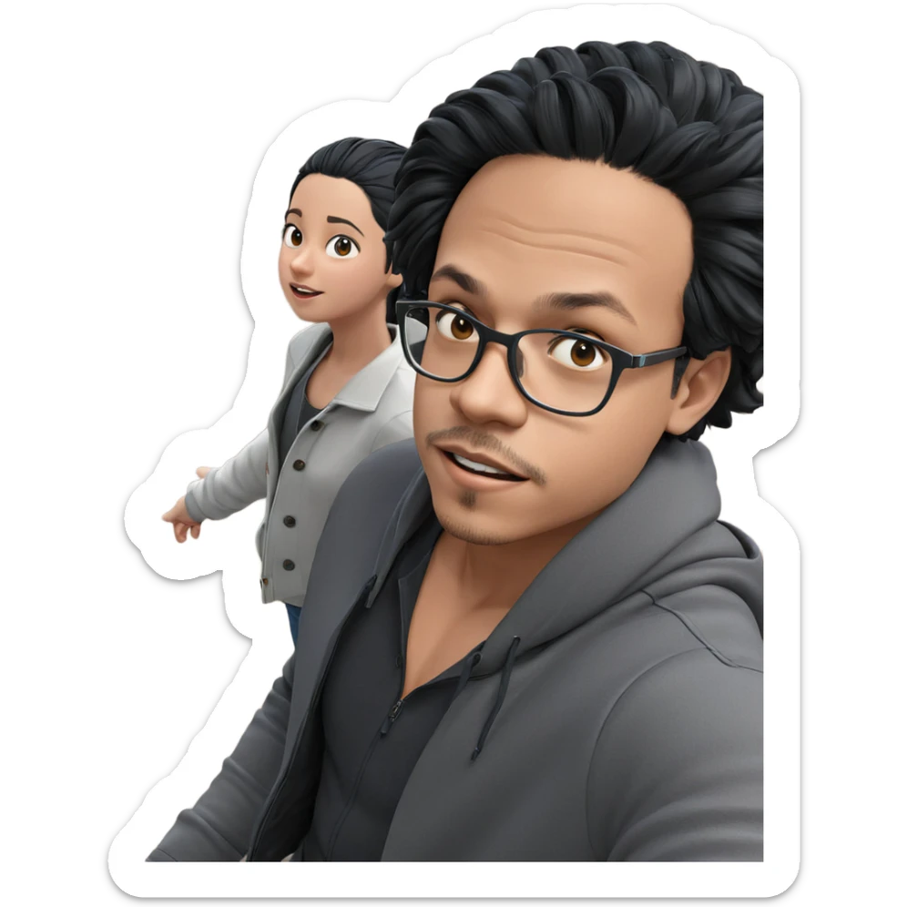 black hair boy and girl sticker
