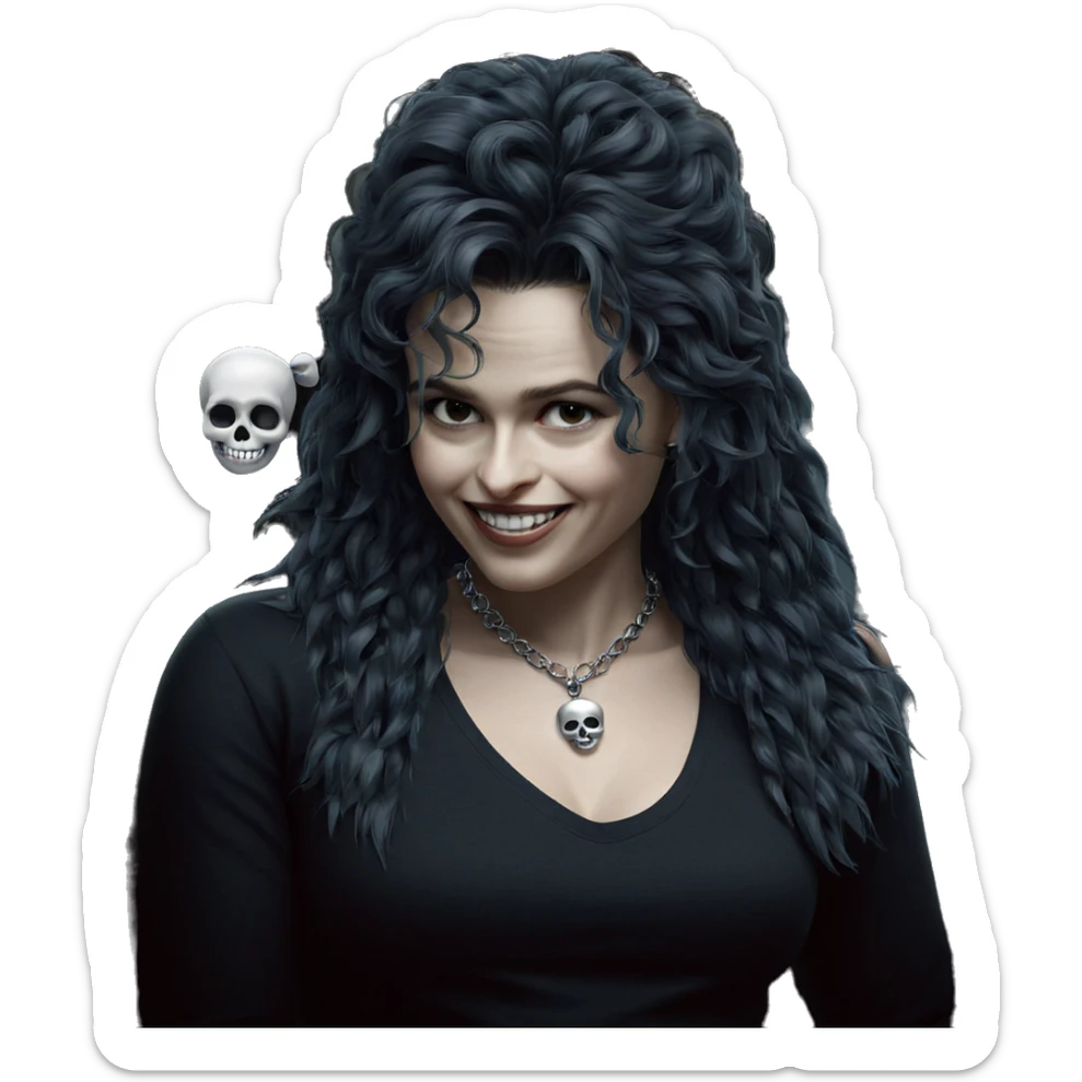 smiling girl with skull necklace sticker