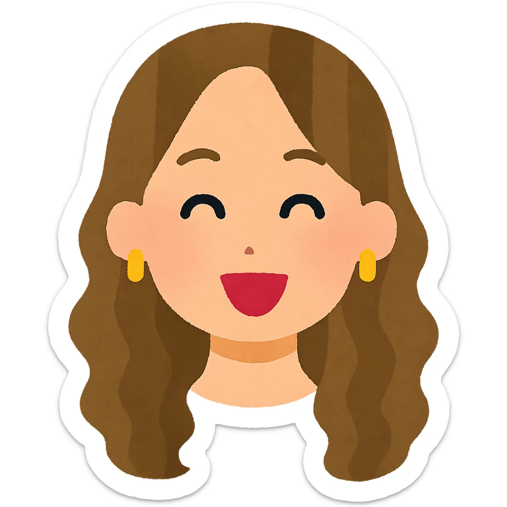 Fix the hair to look more natural and smooth, keeping the Irasutoya style with soft colors, no background, and no neck visible. Maintain the characteristic soft and simple illustration style of Irasutoya. sticker