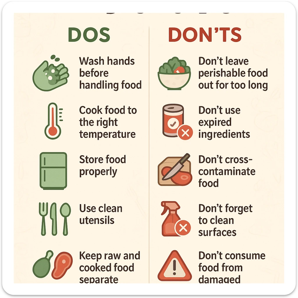 make a detail poster with title of "food safety dos and dont" sticker