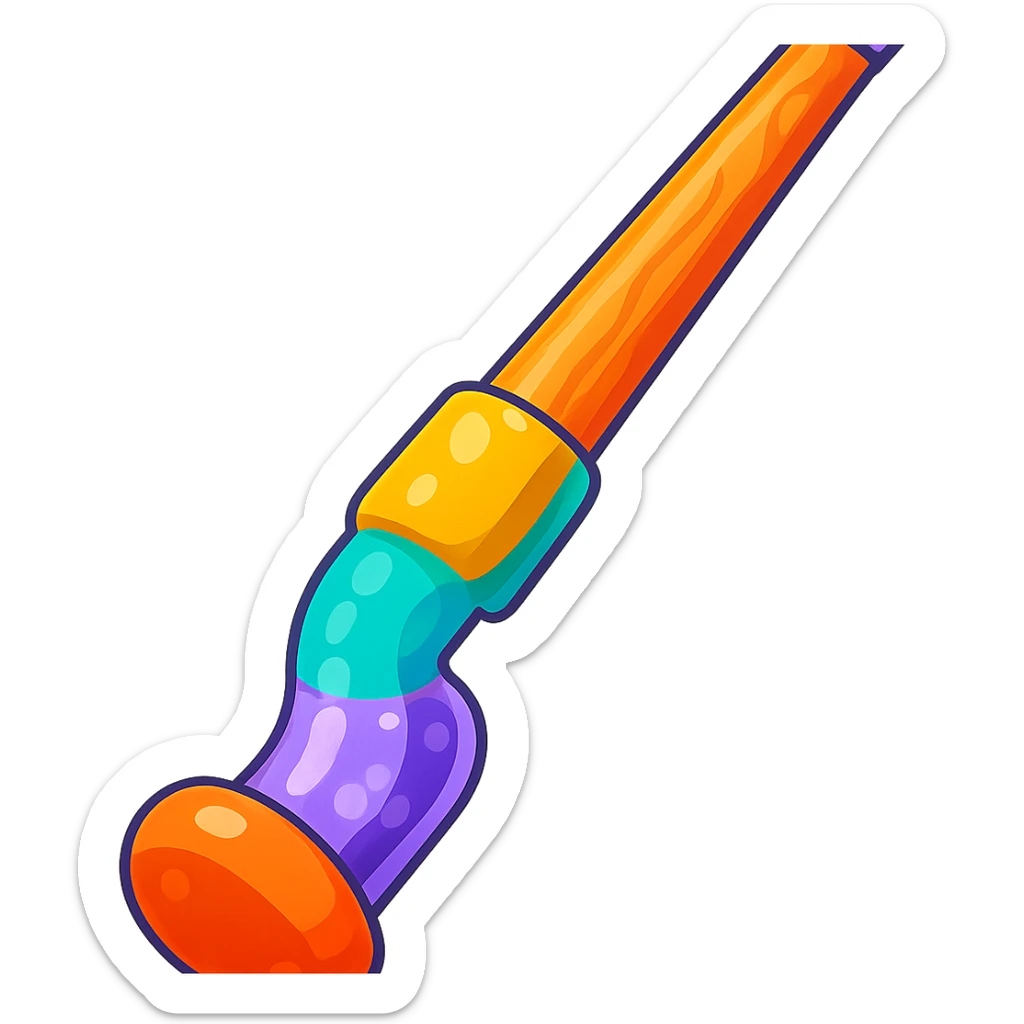 full-size pool stick in retro 90's toy style, natural wood colors, semi-transparent, soft plastic, soft and squishy texture, some cloudiness, a bit shiny, highly detailed, appealing sticker