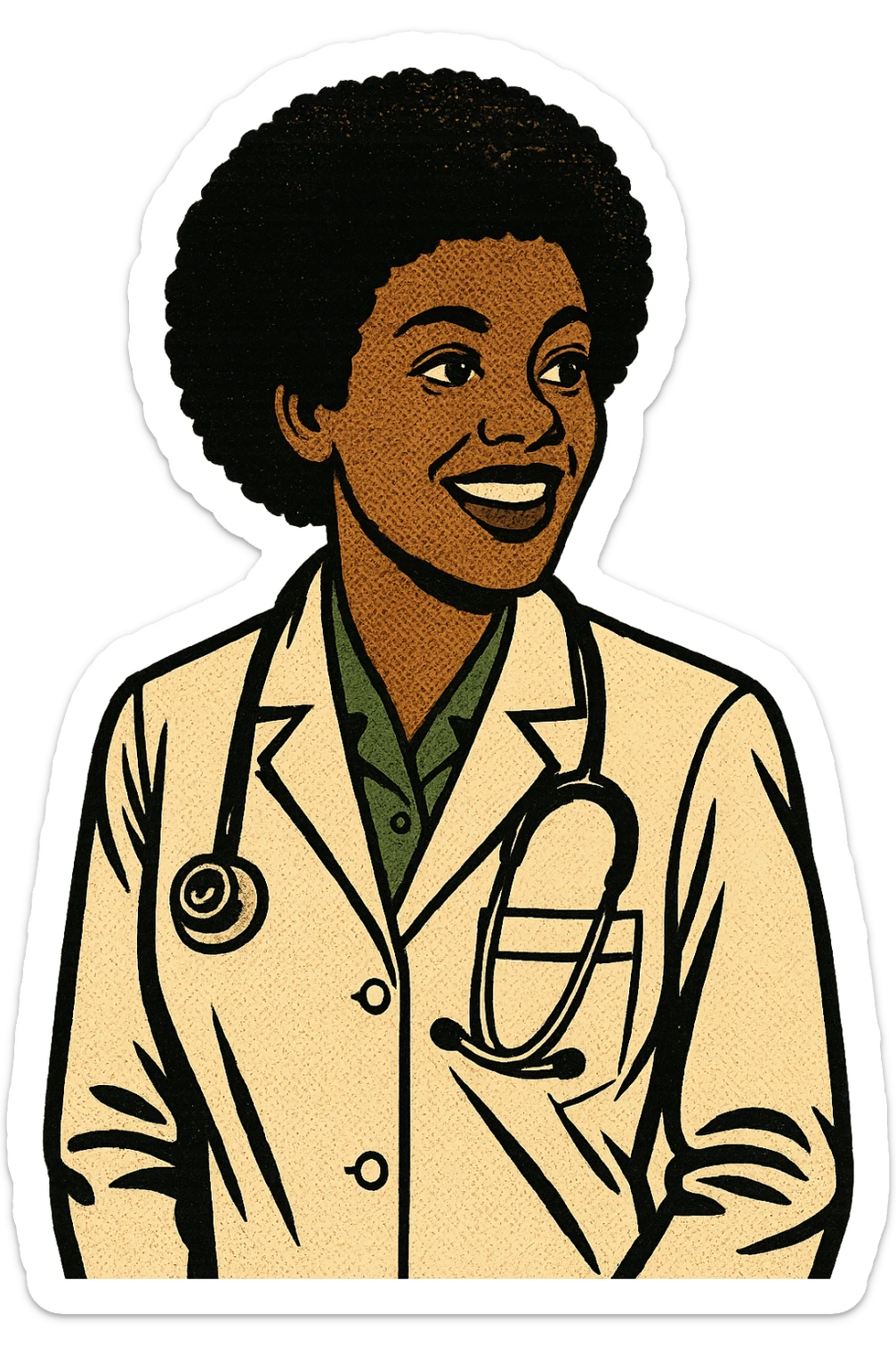 A 1970s female black doctor sticker