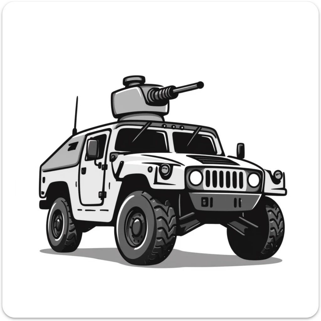 armored humvee military vehicle with roof-mounted turret sticker